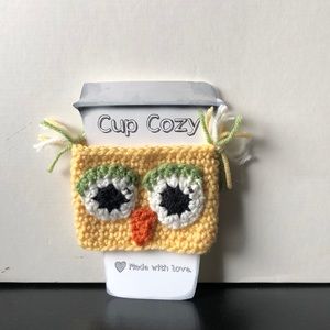 Handmade Crochet Owl Cup Cozy Yellow
